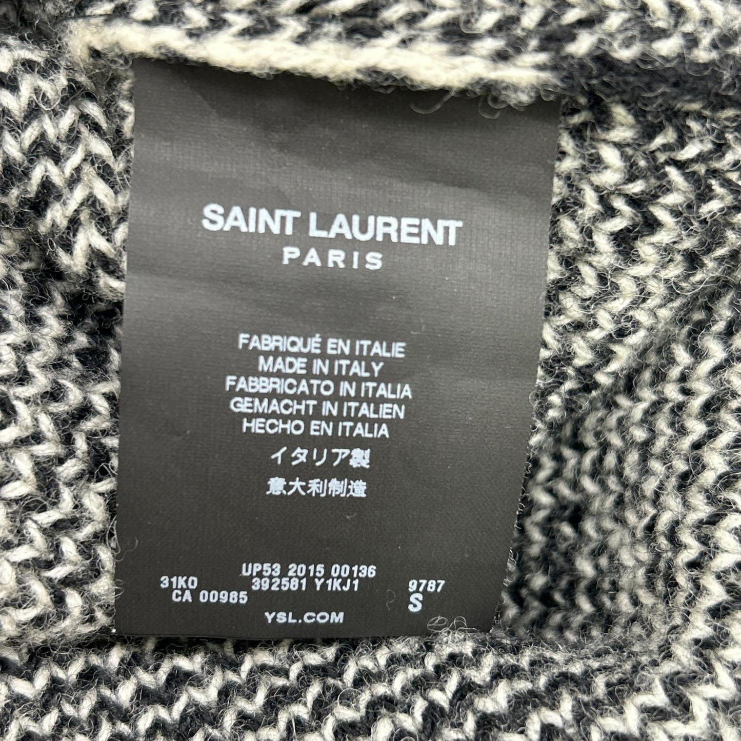 SAINT LAURENT PARIS サンローランパリ 15FW 392581 Y1KJ1 ブラック×ホワイト 幾何学模様 エディ期 クルーネック ニット トップス