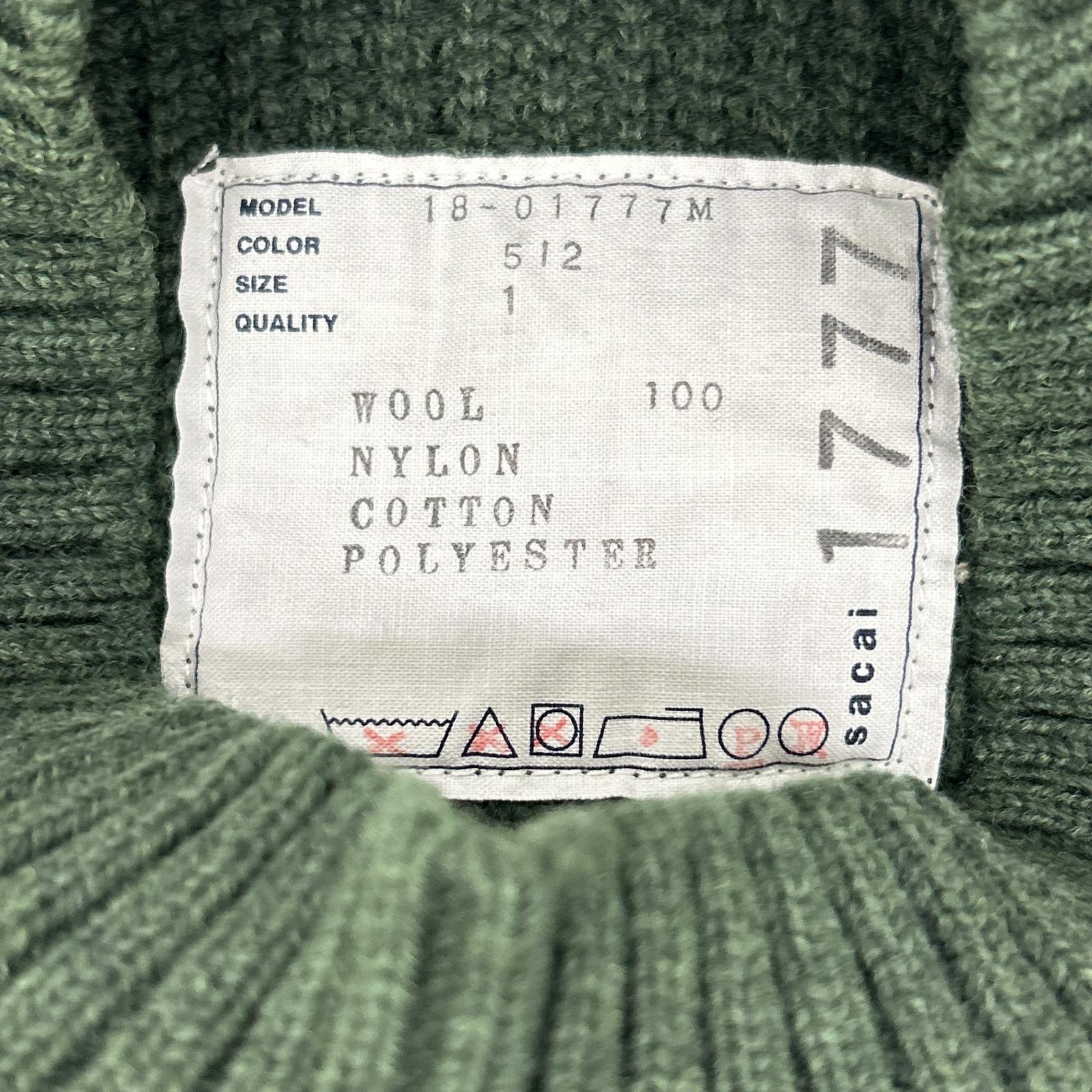 sacai サカイ 18年製 18-01777M カーキ ワッフル×ナイロン ドッキング ニット トップス
