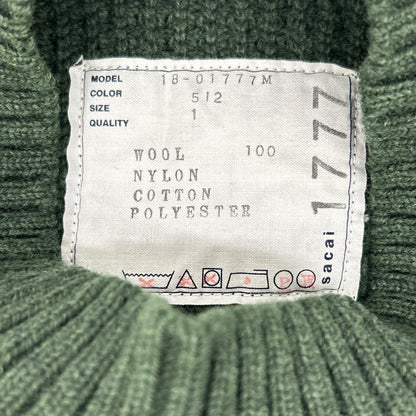 sacai サカイ 18年製 18-01777M カーキ ワッフル×ナイロン ドッキング ニット トップス