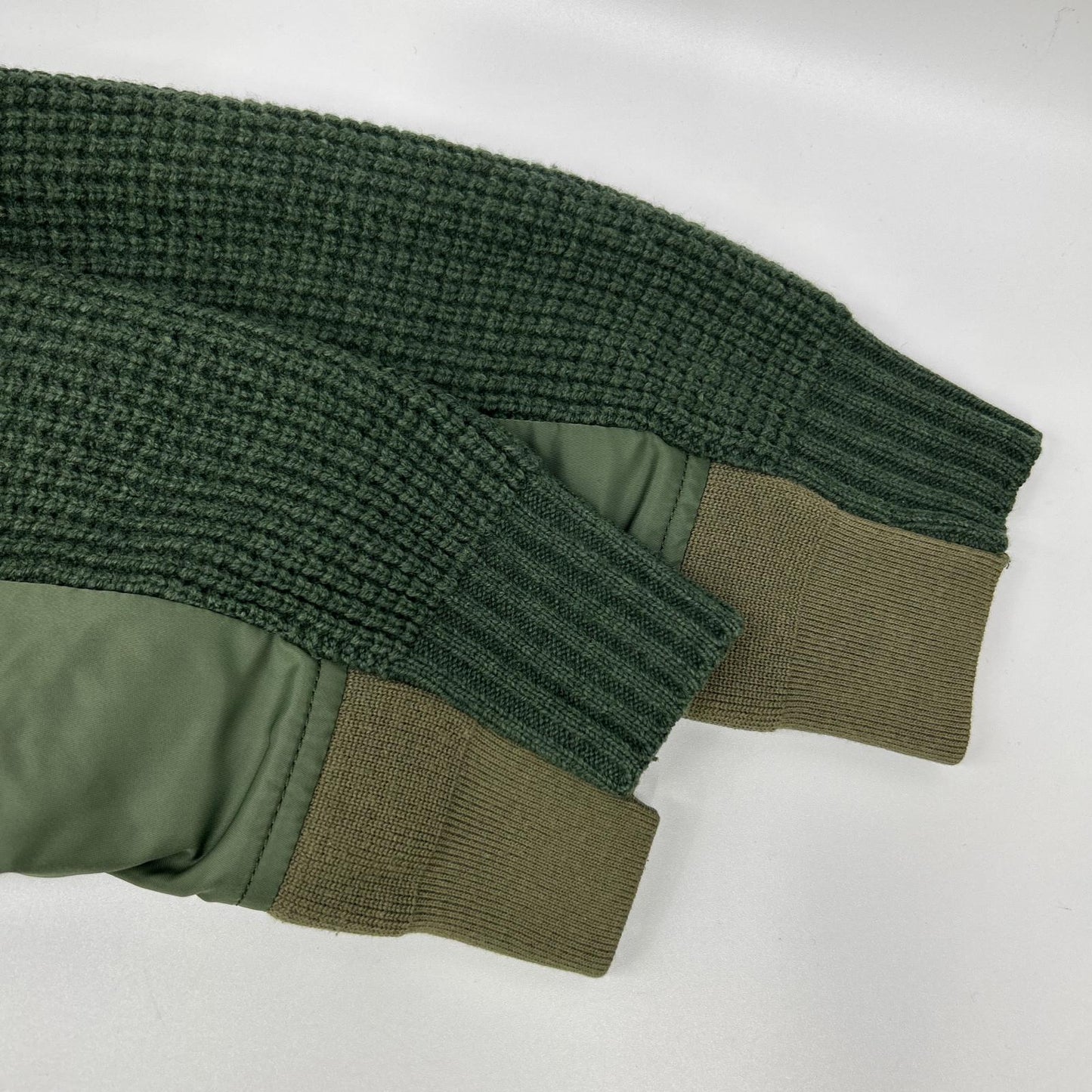 sacai サカイ 18年製 18-01777M カーキ ワッフル×ナイロン ドッキング ニット トップス