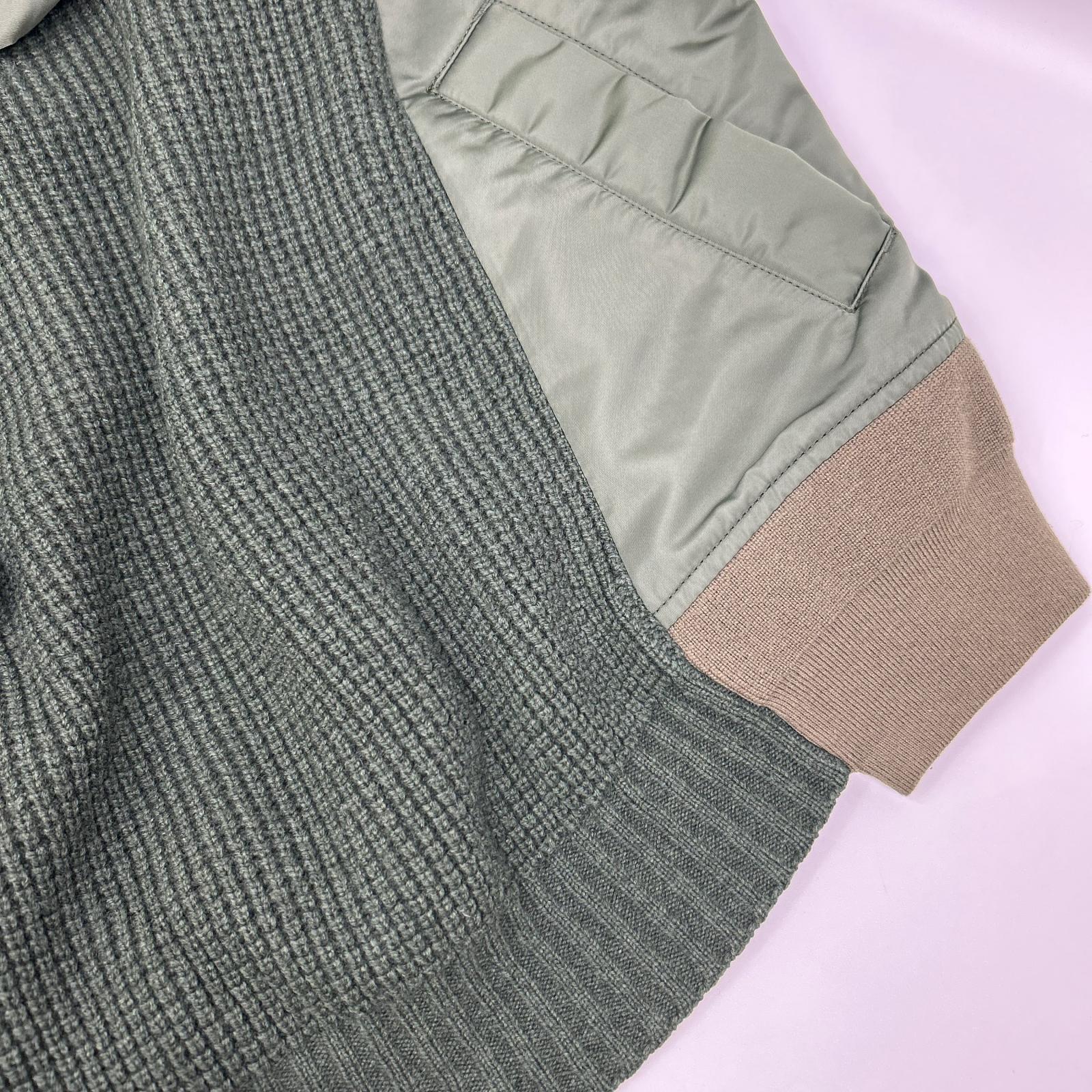 sacai サカイ 18年製 18-01777M カーキ ワッフル×ナイロン ドッキング ニット トップス