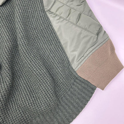 sacai サカイ 18年製 18-01777M カーキ ワッフル×ナイロン ドッキング ニット トップス