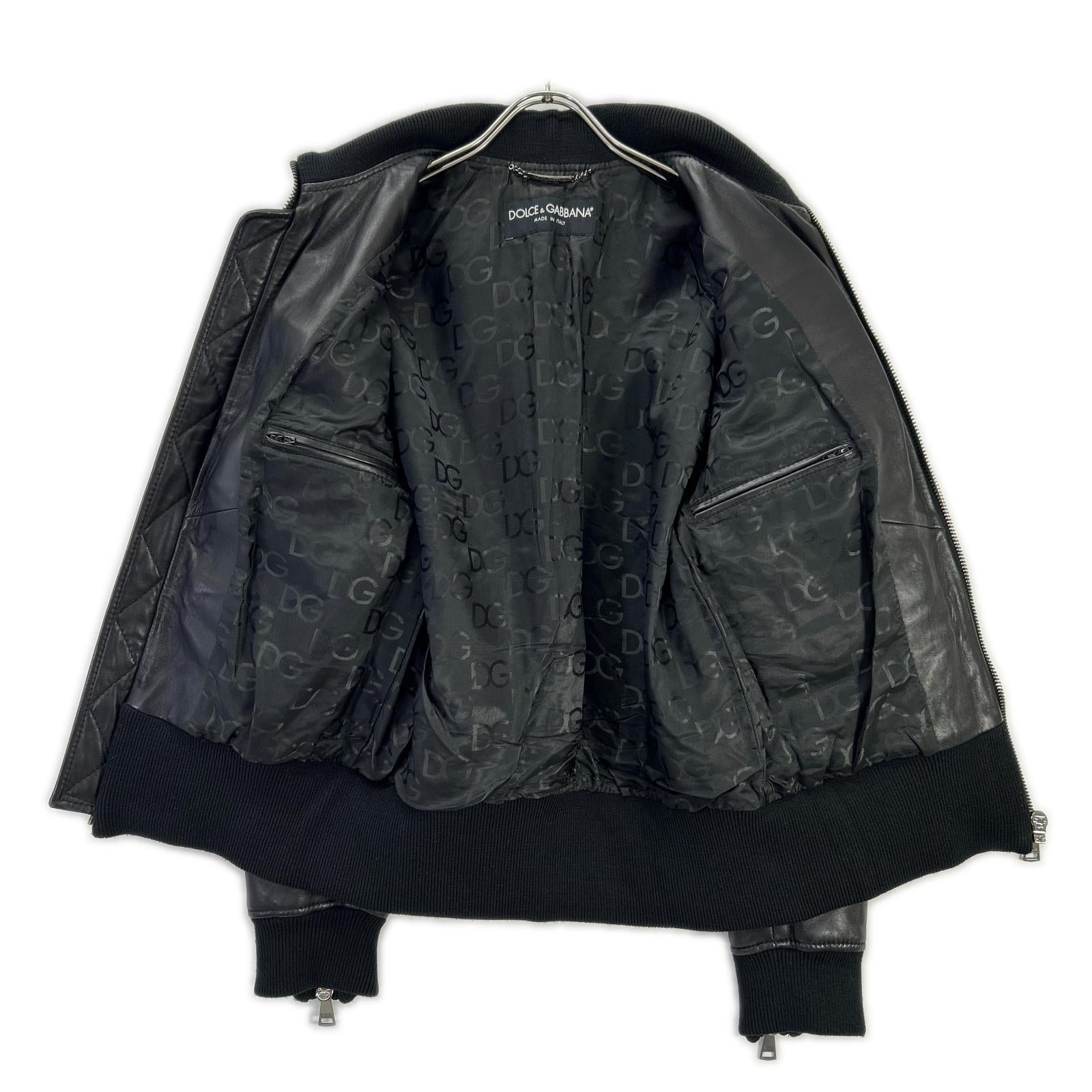 DOLCE&GABBANA ドルチェアンドガッバーナ G9500L ブラック レザー リブニット ジップアップジャケット ジャケット