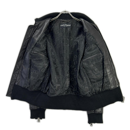 DOLCE&GABBANA ドルチェアンドガッバーナ G9500L ブラック レザー リブニット ジップアップジャケット ジャケット