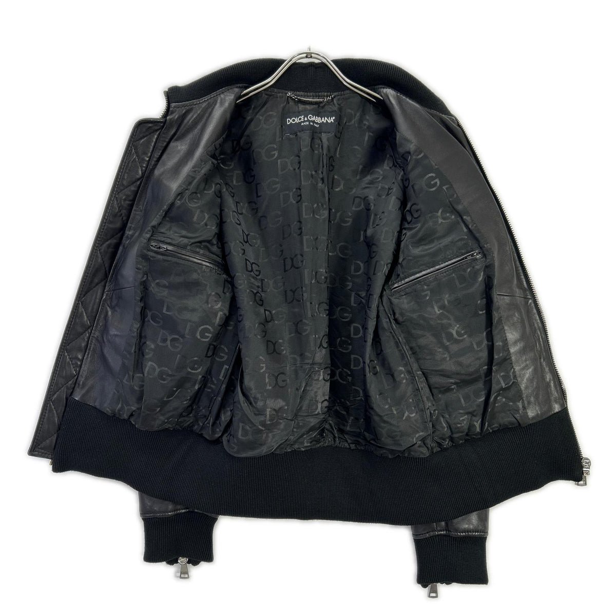 DOLCE&GABBANA ドルチェアンドガッバーナ G9500L ブラック レザー リブニット ジップアップジャケット ジャケット