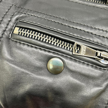 DOLCE&GABBANA ドルチェアンドガッバーナ G9500L ブラック レザー リブニット ジップアップジャケット ジャケット