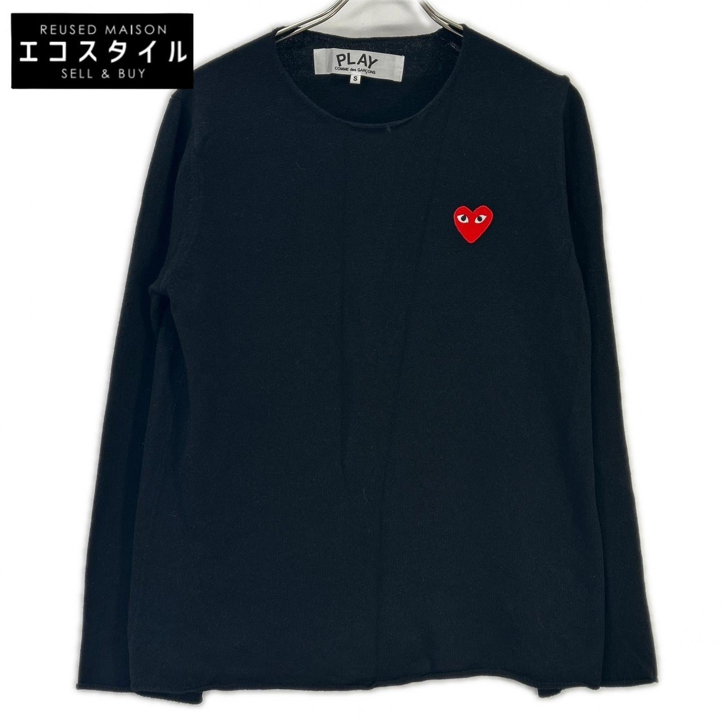 PLAYCOMMEdesGARCONS プレイコムデギャルソン AZ-N068 ブラック ワンポイント刺繍 ロングスリーブ ニット トップス