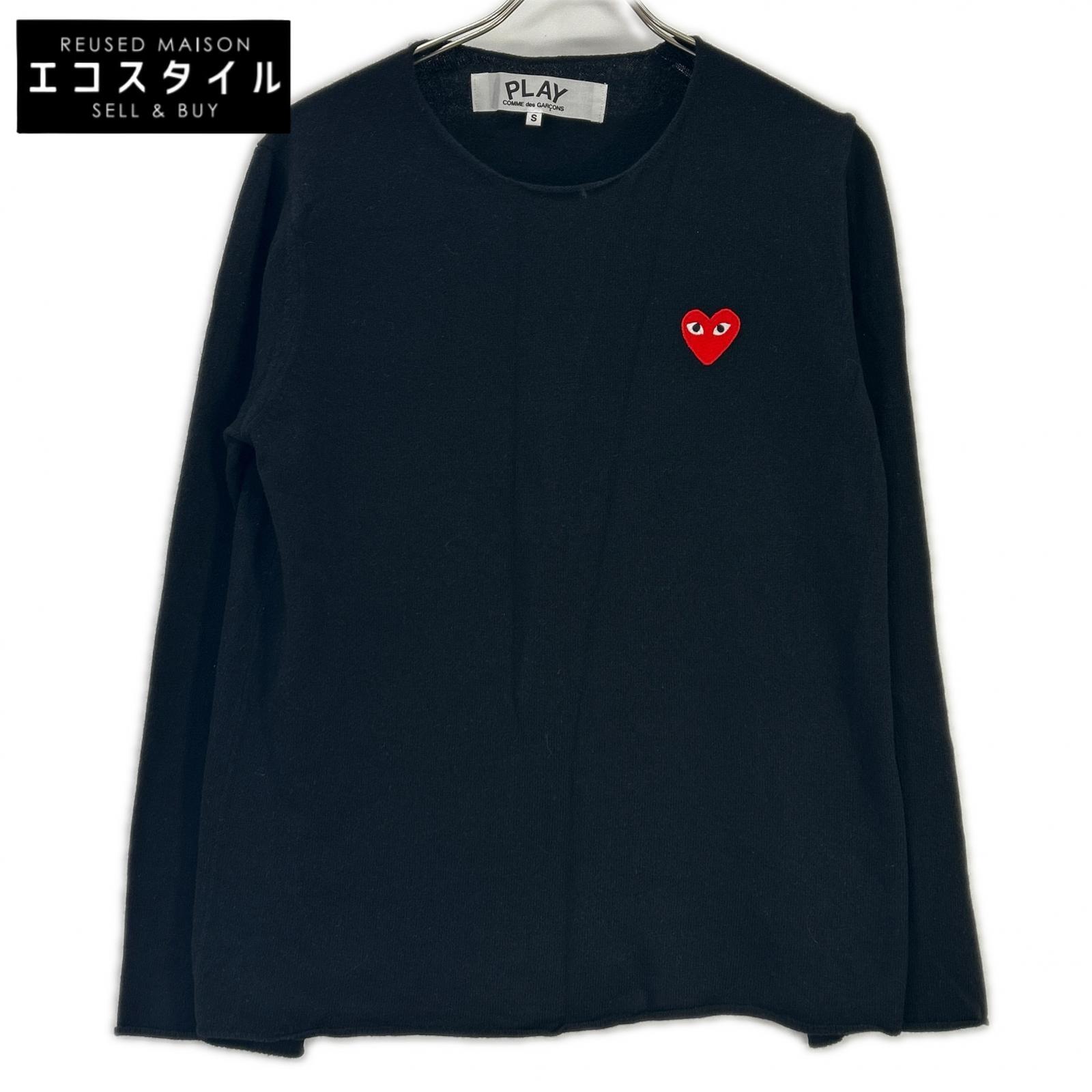 PLAYCOMMEdesGARCONS プレイコムデギャルソン AZ-N068 ブラック ワンポイント刺繍 ロングスリーブ ニット トップス