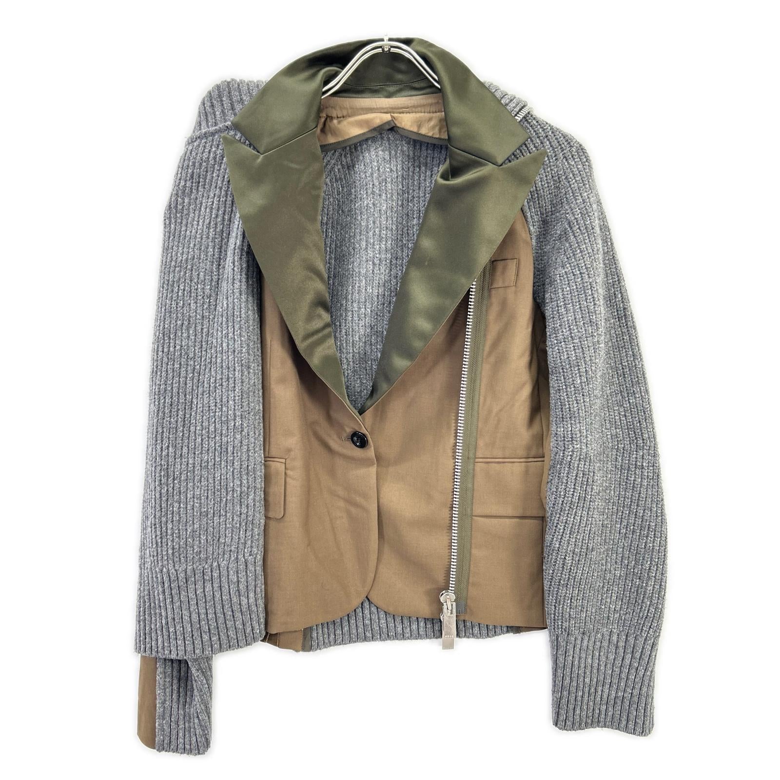 sacai サカイ 22年製 22-06174 グレー×ブラウン Suiting Knit Jacket/スーチングニットジャケット ジャケット
