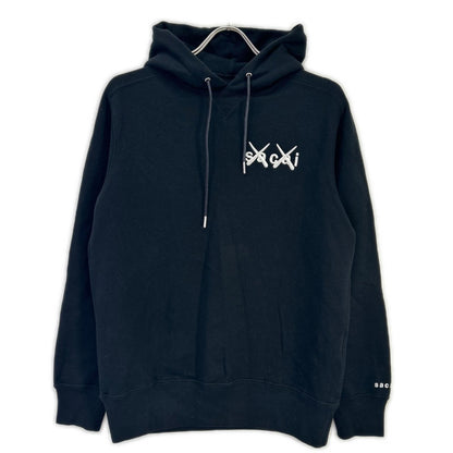 sacai サカイ 【×KAWS】21年製 21-0283S ブラック ロゴ刺繍 フーディ トップス