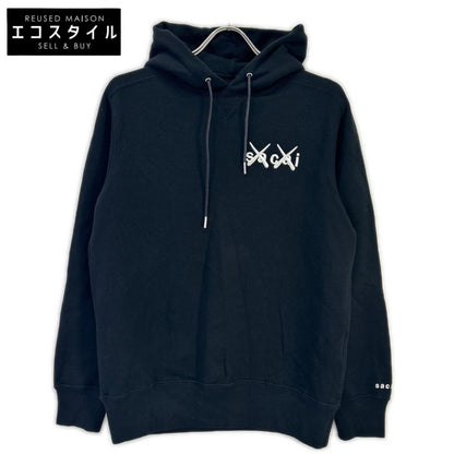 sacai サカイ 【×KAWS】21年製 21-0283S ブラック ロゴ刺繍 フーディ トップス