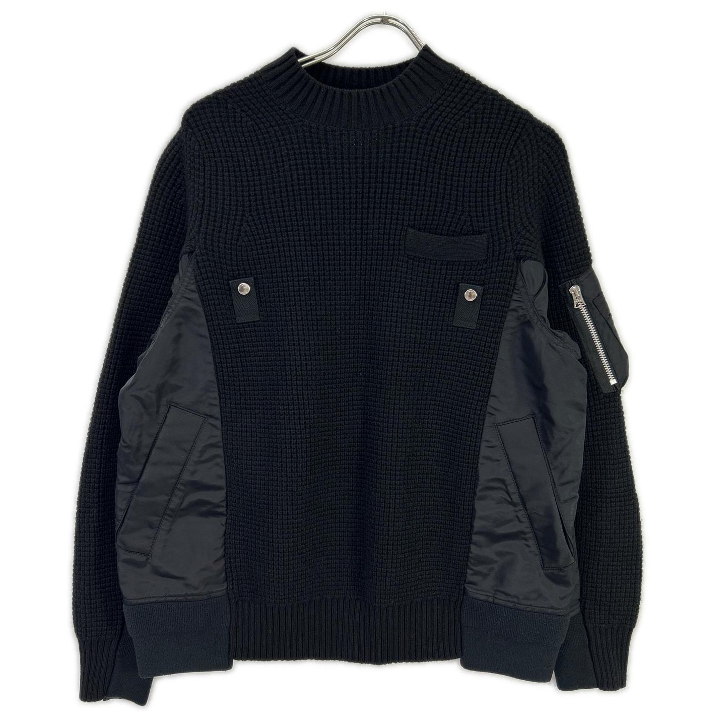 sacai サカイ SCM-031 ブラック Wool Knit Pullover/ドッキングニットセーター トップス