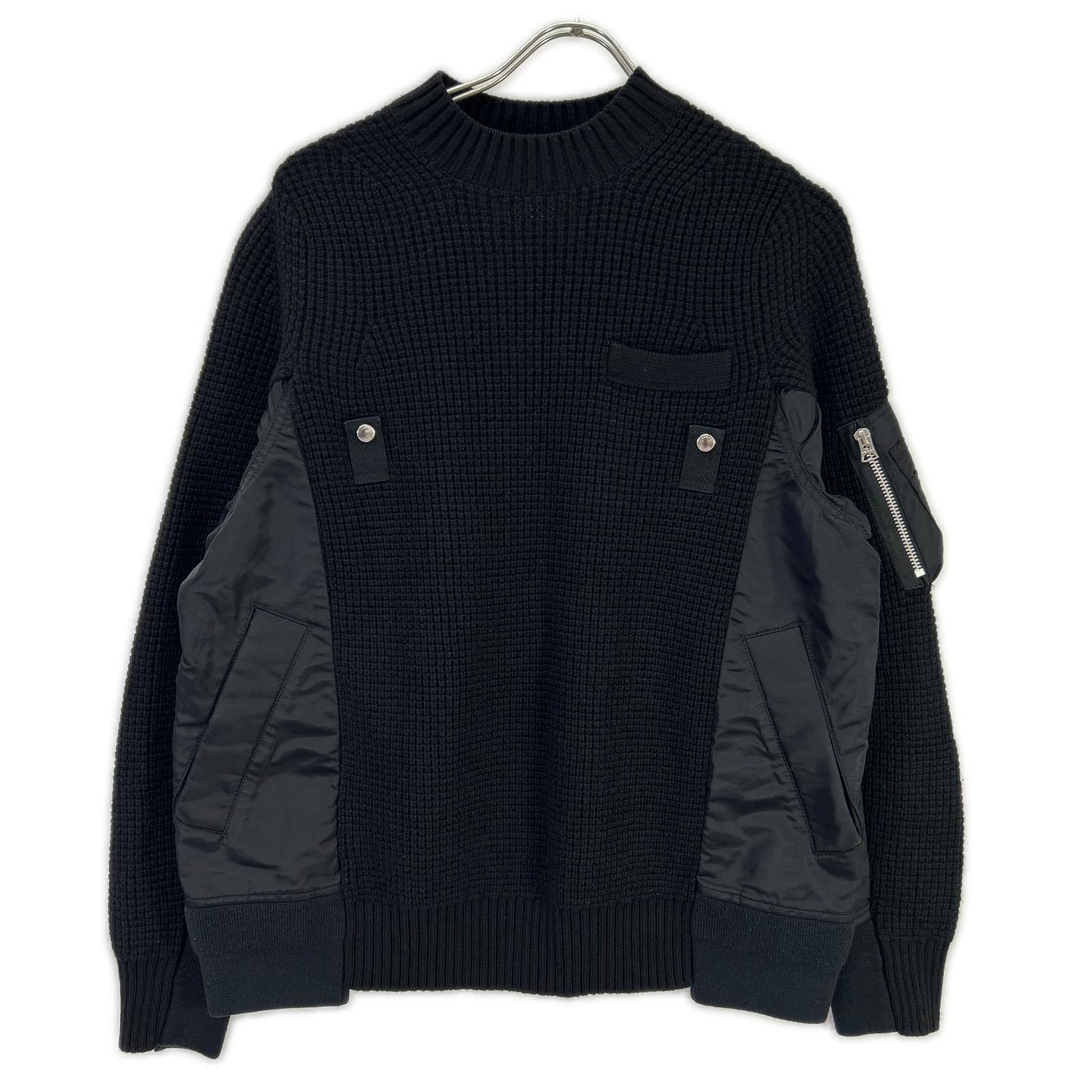 sacai サカイ SCM-031 ブラック Wool Knit Pullover/ドッキングニットセーター トップス