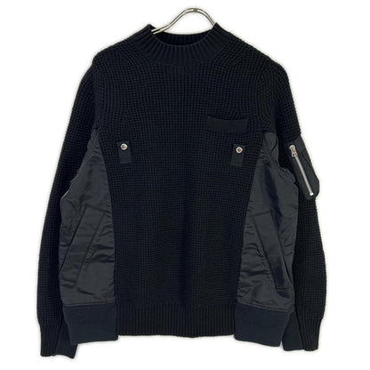 sacai サカイ SCM-031 ブラック Wool Knit Pullover/ドッキングニットセーター トップス