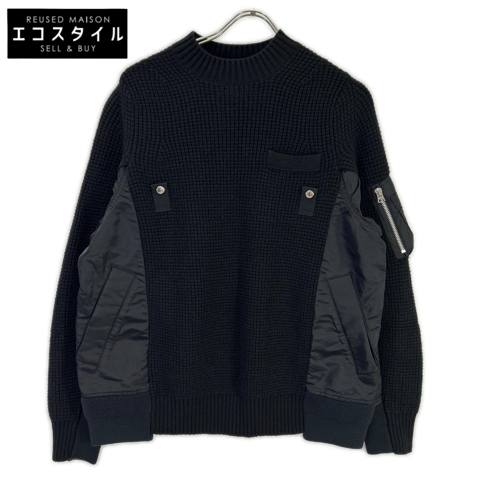 sacai サカイ SCM-031 ブラック Wool Knit Pullover/ドッキングニットセーター トップス