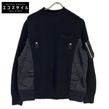sacai サカイ SCM-031 ブラック Wool Knit Pullover/ドッキングニットセーター トップス