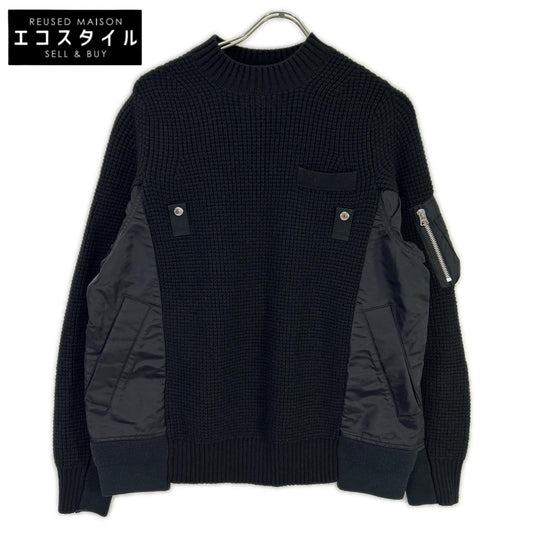 sacai サカイ SCM-031 ブラック Wool Knit Pullover/ドッキングニットセーター トップス