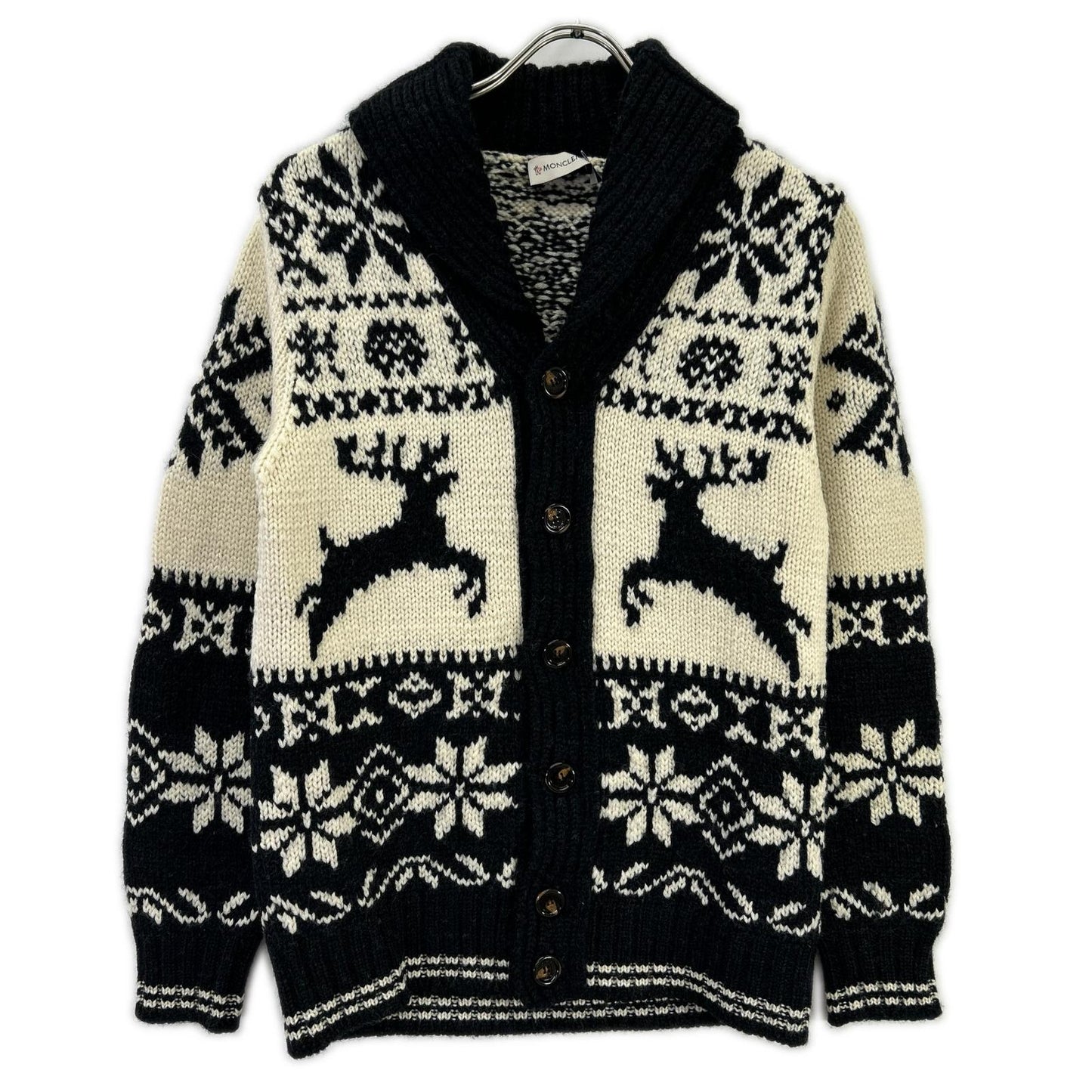 MONCLER モンクレール アイボリー×ブラック ノルディック柄 MAGLIONE TRICOT CARDIGAN カウチンニット トップス