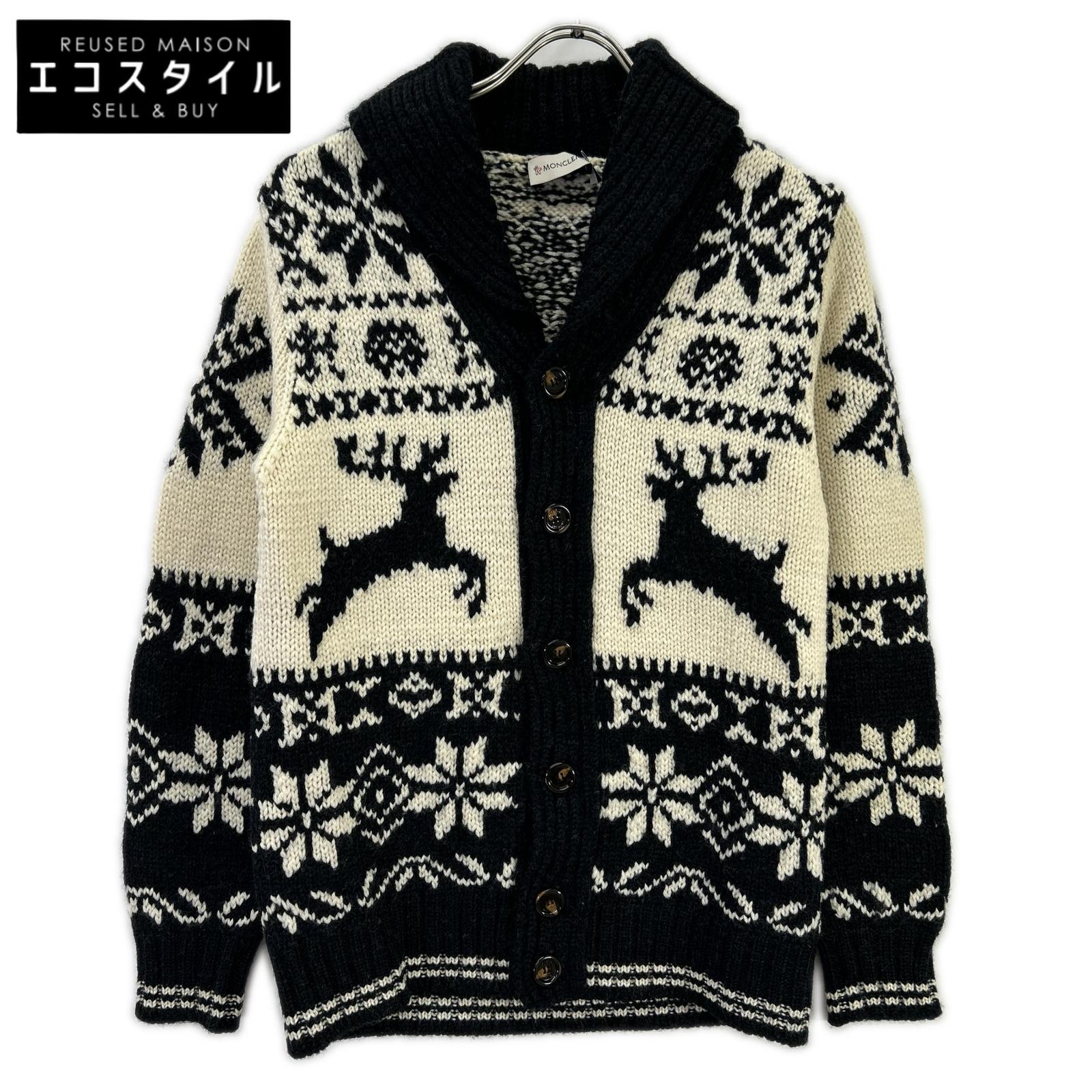 MONCLER モンクレール アイボリー×ブラック ノルディック柄 MAGLIONE TRICOT CARDIGAN カウチンニット トップス