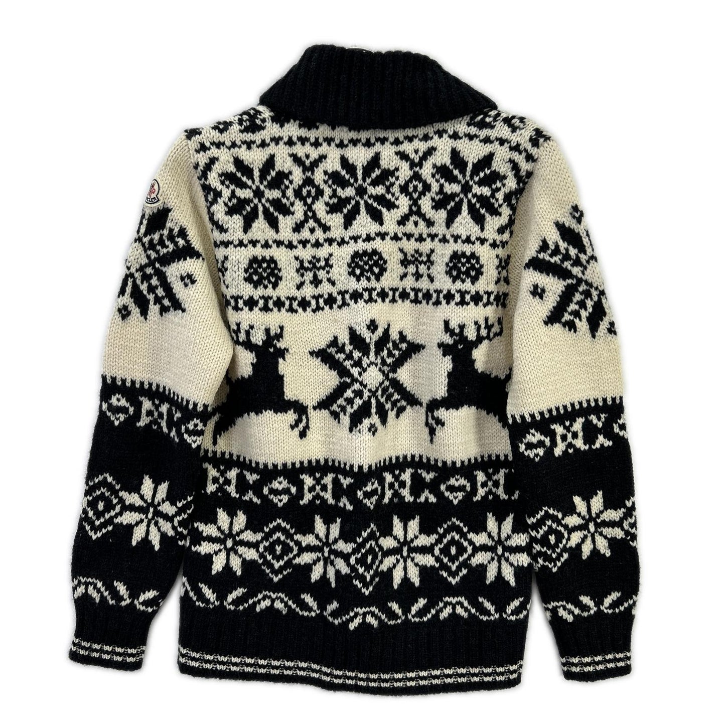 MONCLER モンクレール アイボリー×ブラック ノルディック柄 MAGLIONE TRICOT CARDIGAN カウチンニット トップス