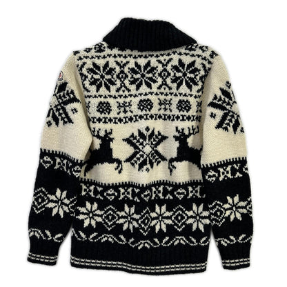MONCLER モンクレール アイボリー×ブラック ノルディック柄 MAGLIONE TRICOT CARDIGAN カウチンニット トップス