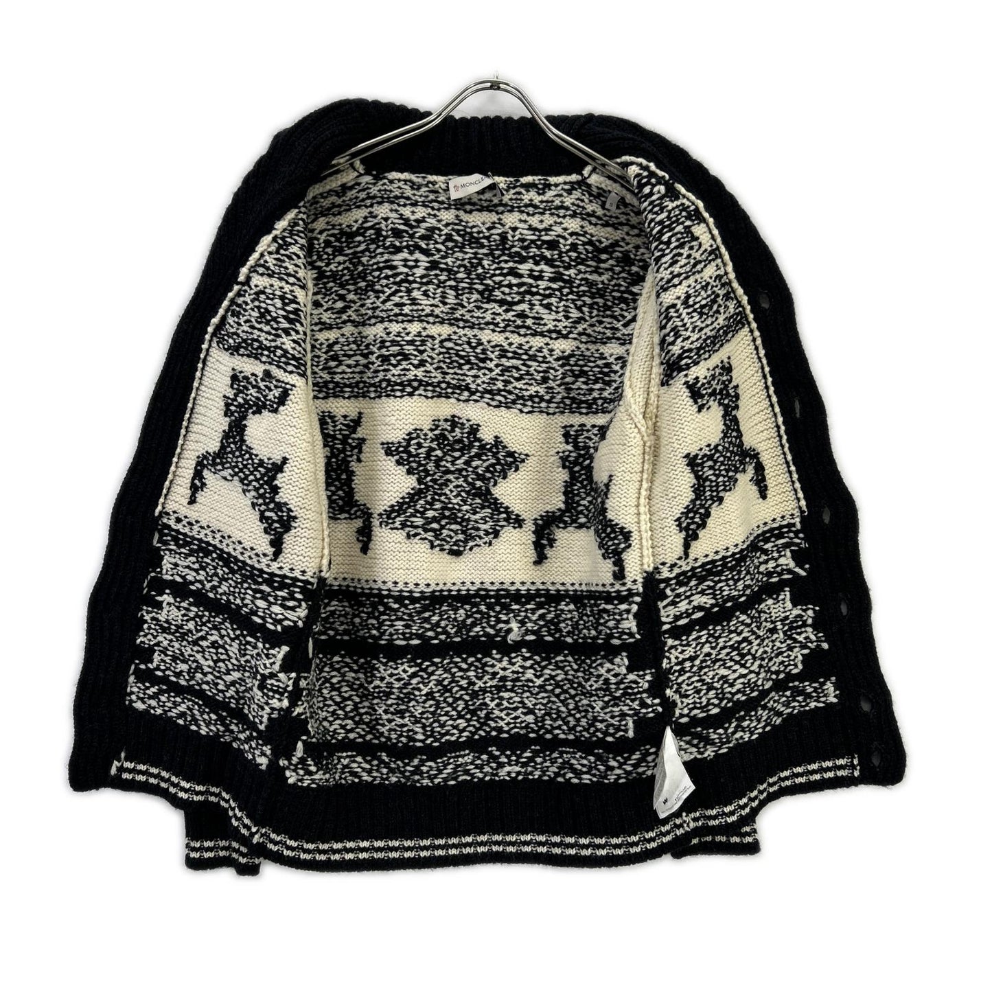 MONCLER モンクレール アイボリー×ブラック ノルディック柄 MAGLIONE TRICOT CARDIGAN カウチンニット トップス
