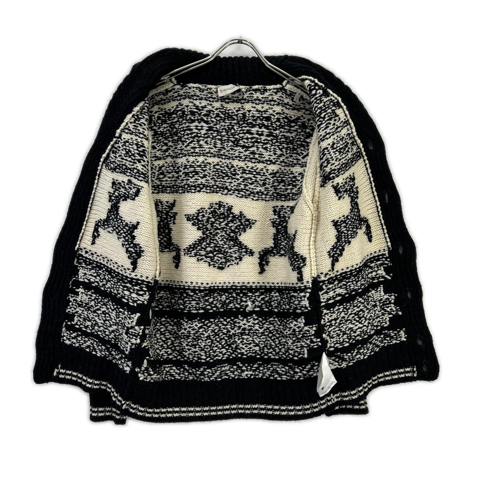MONCLER モンクレール アイボリー×ブラック ノルディック柄 MAGLIONE TRICOT CARDIGAN カウチンニット トップス
