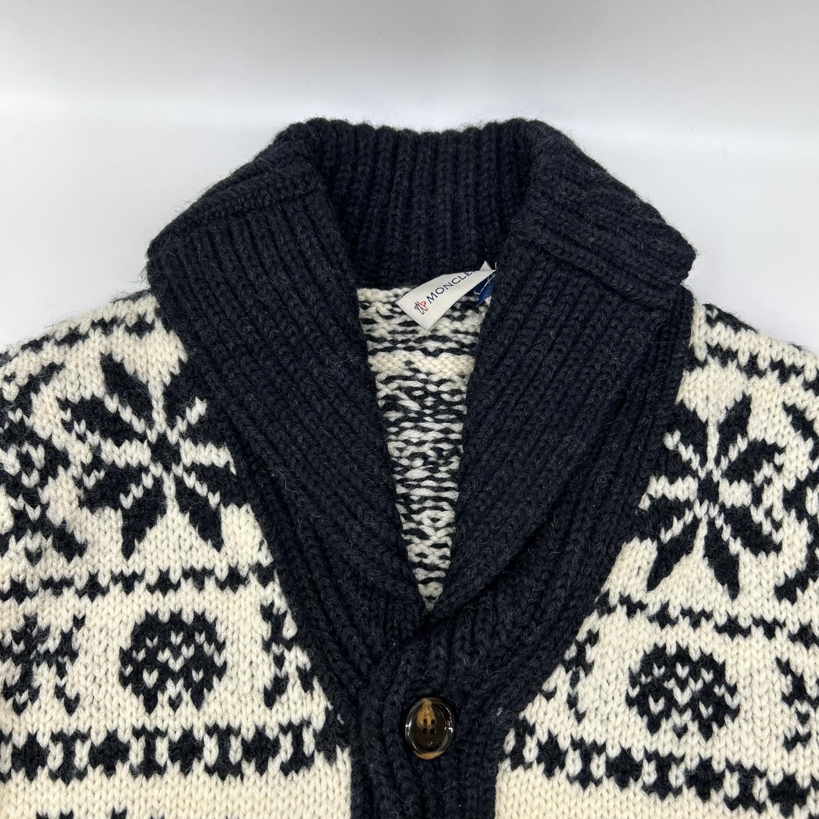 MONCLER モンクレール アイボリー×ブラック ノルディック柄 MAGLIONE TRICOT CARDIGAN カウチンニット トップス