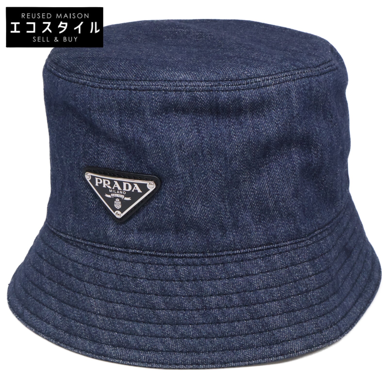 PRADA プラダ 【美品/国内正規】2HC137 AJ6 トライアングルプレート デニム バケットハット 帽子