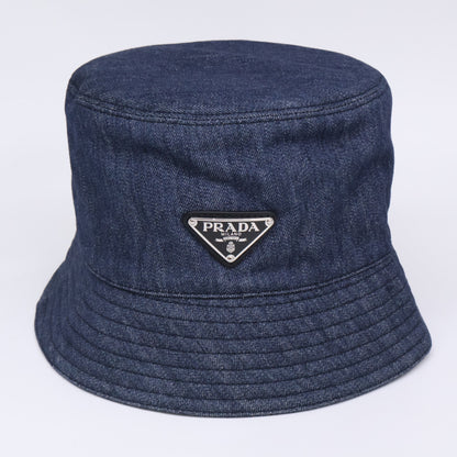 PRADA プラダ 【美品/国内正規】2HC137 AJ6 トライアングルプレート デニム バケットハット 帽子