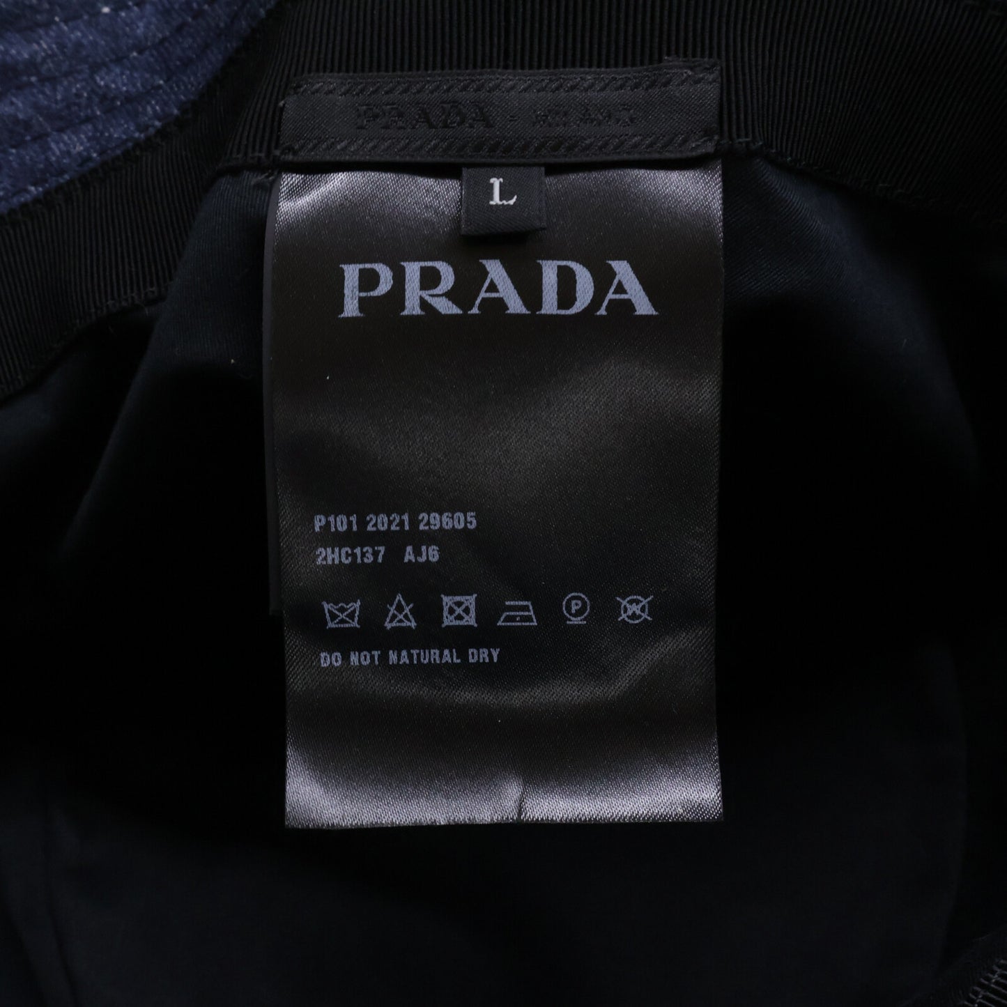 PRADA プラダ 【美品/国内正規】2HC137 AJ6 トライアングルプレート デニム バケットハット 帽子