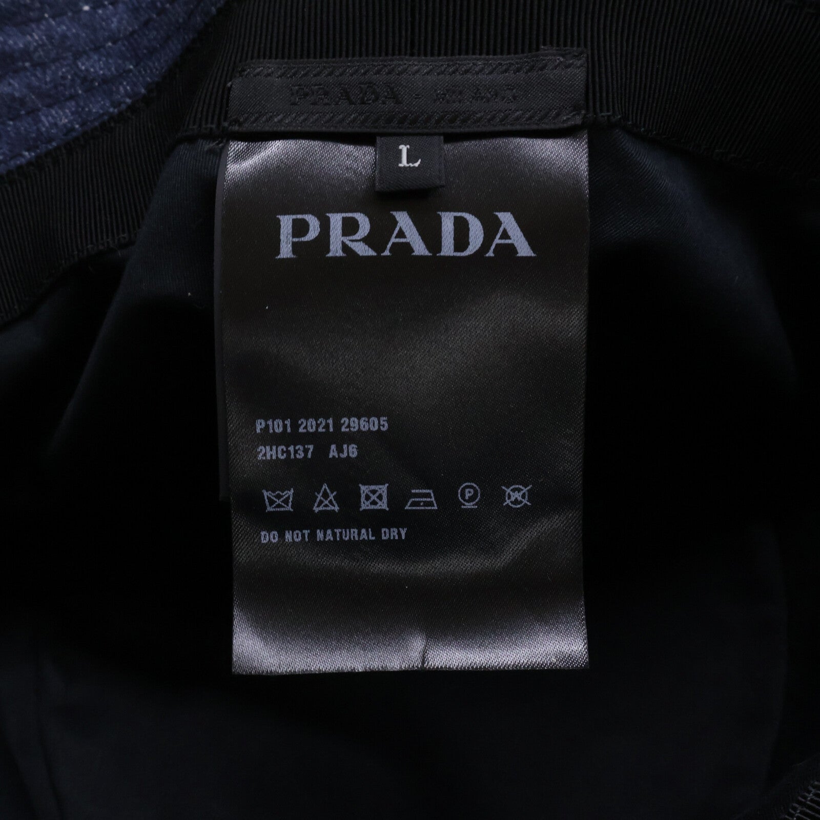 PRADA プラダ 【美品/国内正規】2HC137 AJ6 トライアングルプレート デニム バケットハット 帽子