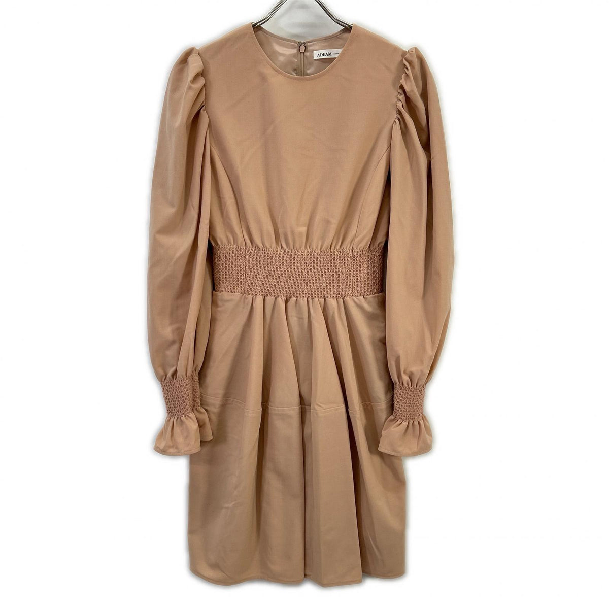 ADEAM Baby Pink Square-Neck Gathered Long-Sleeve Dress Dress