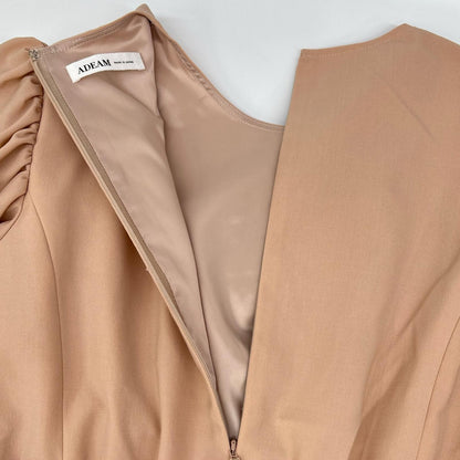 ADEAM Baby Pink Square-Neck Gathered Long-Sleeve Dress Dress
