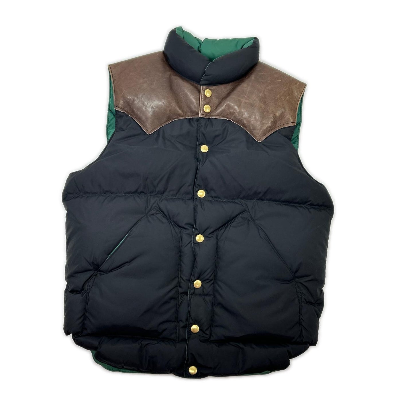 Rocky Mountain Featherbed ロッキーマウンテンフェザーベッド 【×WAREHOUSE】290-182-11 ブラック×グリーン DOWN VEST ダウンベスト ベスト