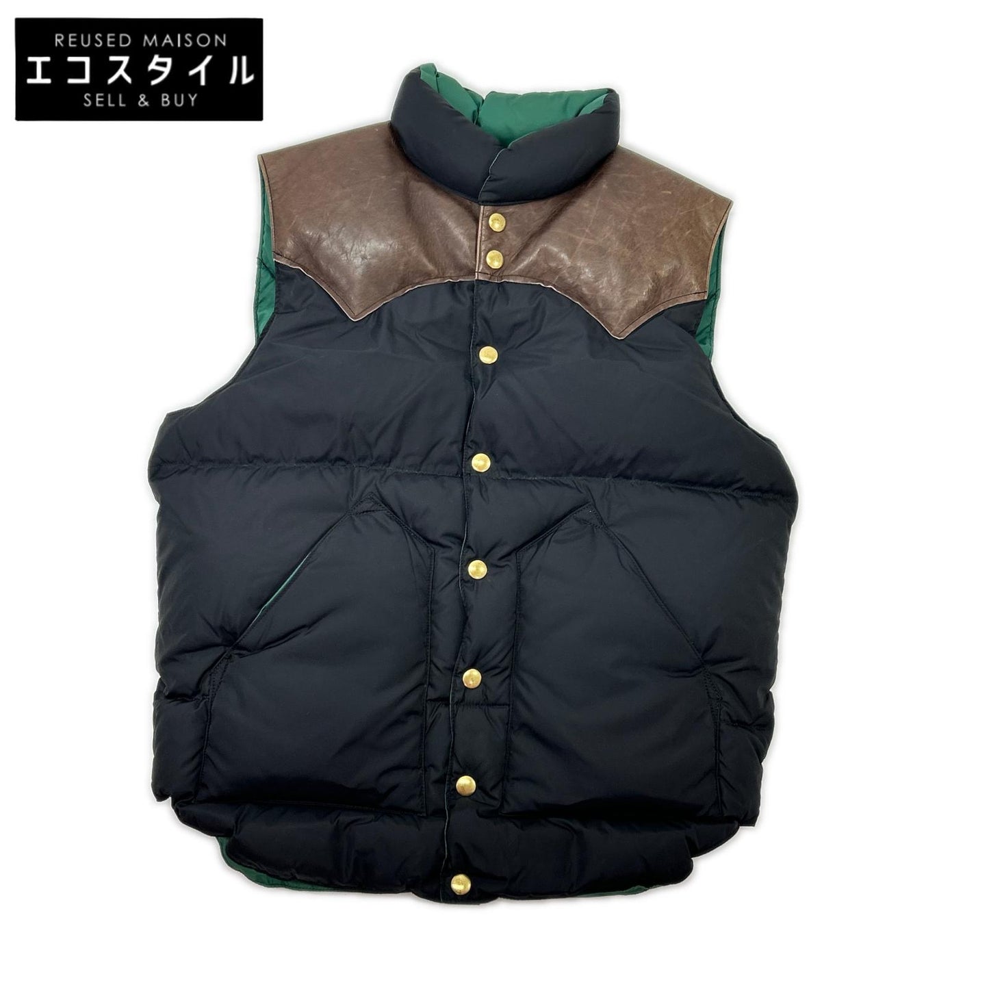 Rocky Mountain Featherbed ロッキーマウンテンフェザーベッド 【×WAREHOUSE】290-182-11 ブラック×グリーン DOWN VEST ダウンベスト ベスト