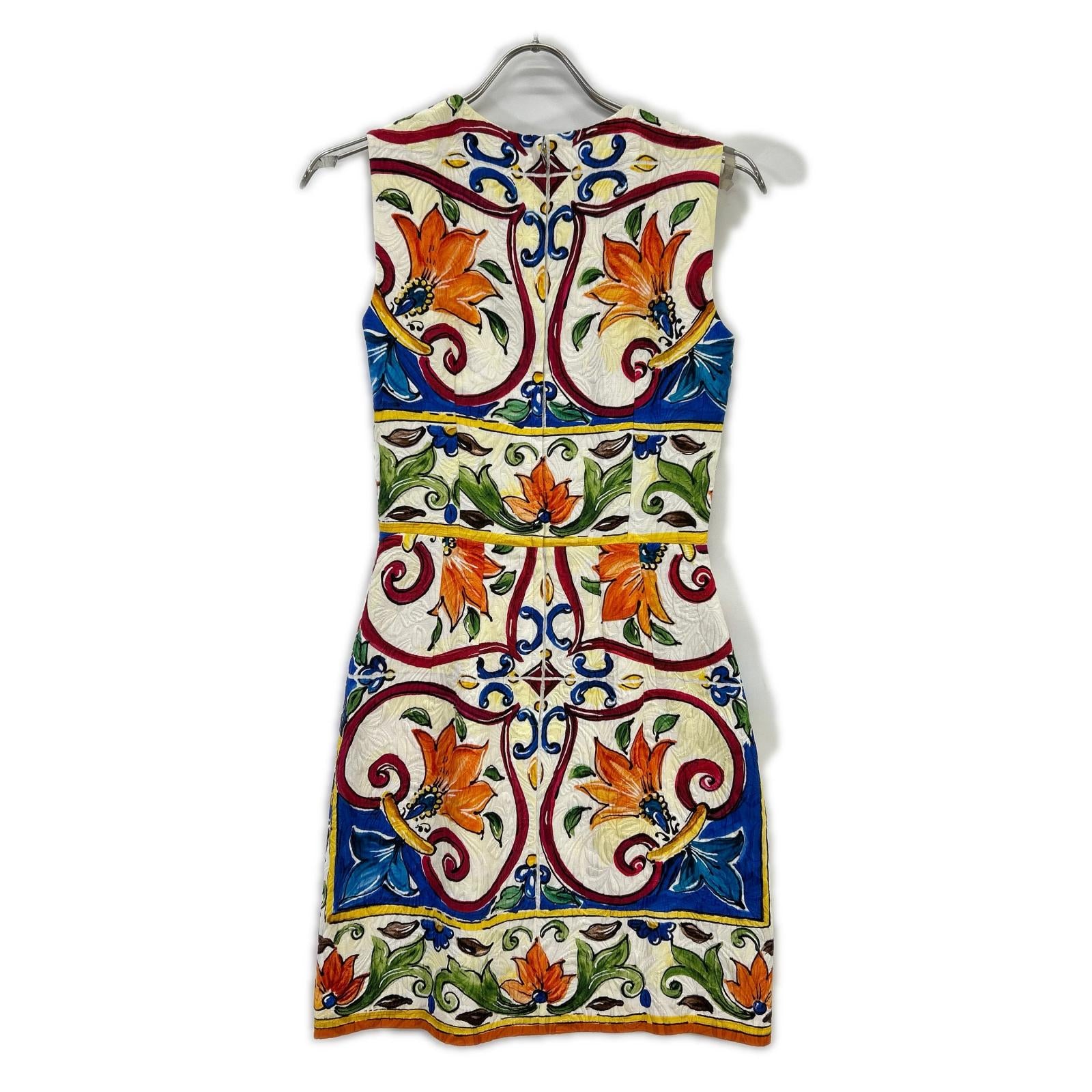 DOLCE&GABBANA ドルチェアンドガッバーナ F68A8T マルチカラー マヨリカプリント ノースリーブワンピース ワンピース