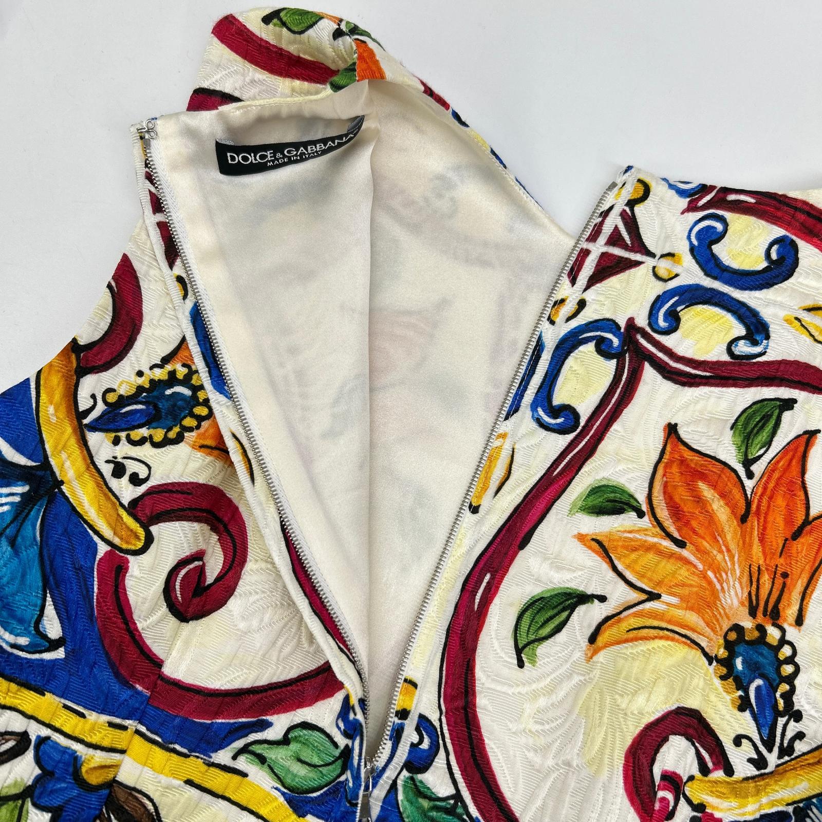 DOLCE&GABBANA ドルチェアンドガッバーナ F68A8T マルチカラー マヨリカプリント ノースリーブワンピース ワンピース