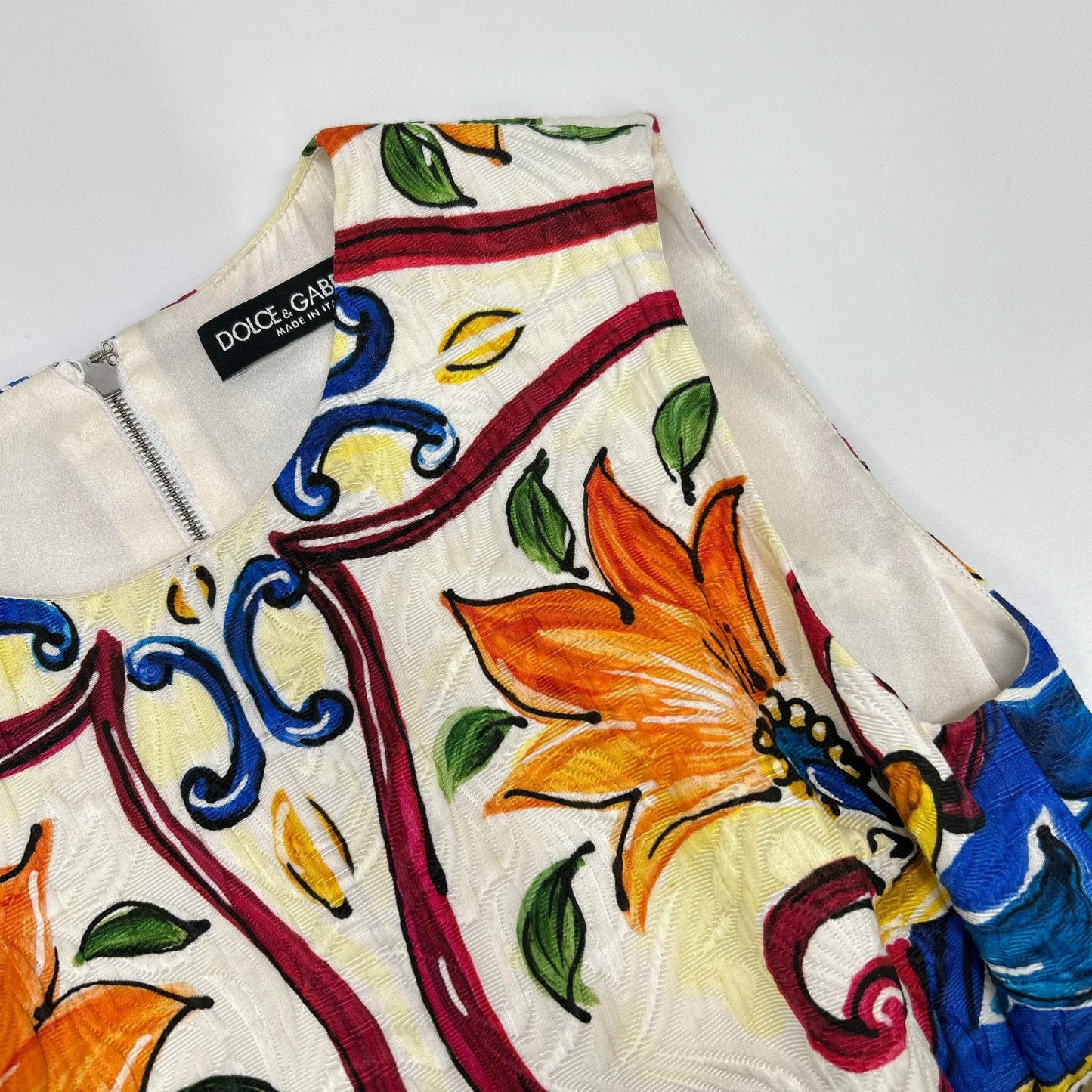 DOLCE&GABBANA ドルチェアンドガッバーナ F68A8T マルチカラー マヨリカプリント ノースリーブワンピース ワンピース