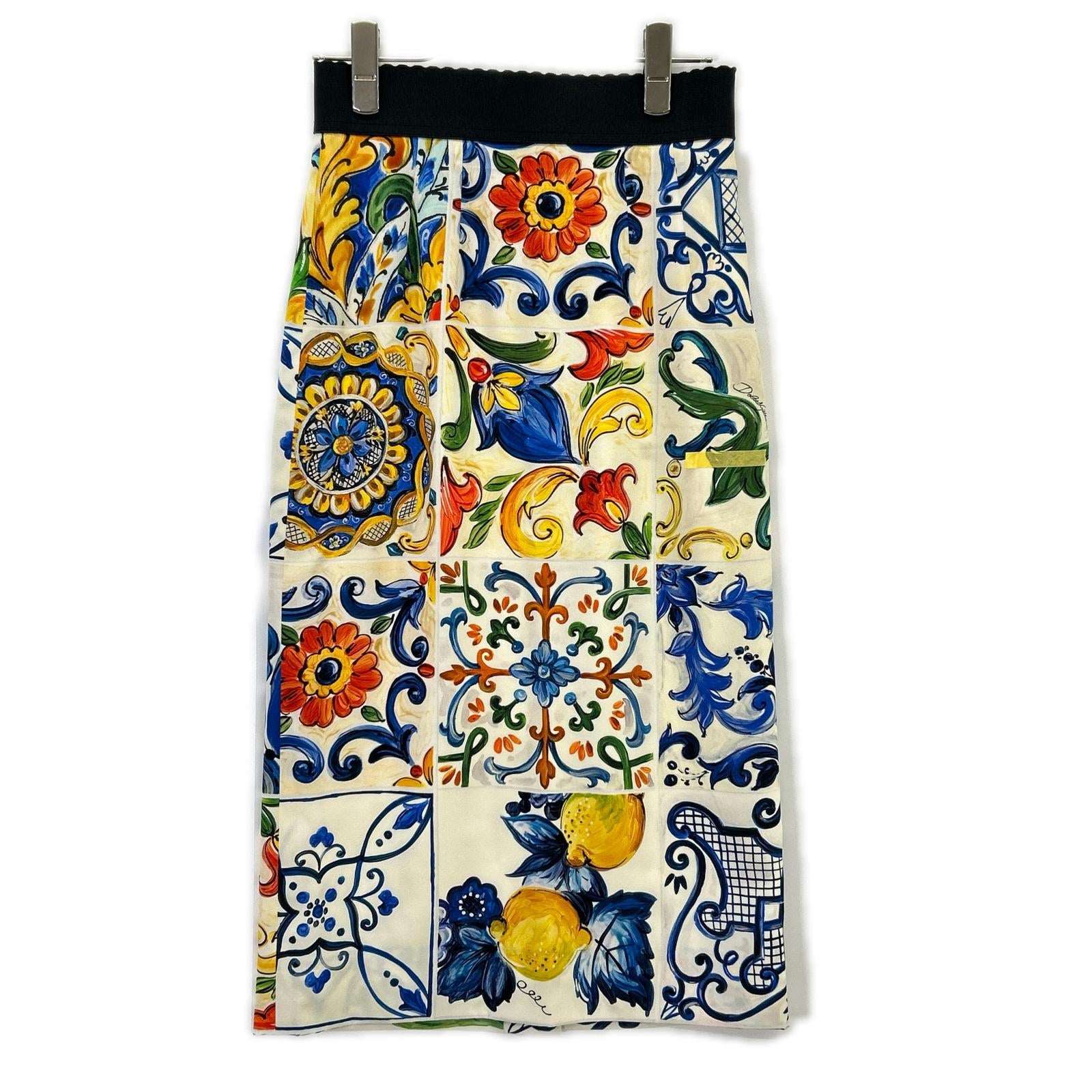 DOLCE&GABBANA ドルチェアンドガッバーナ F4A2GT マルチカラー マヨリカプリント サイドスリットシルクスカート スカート