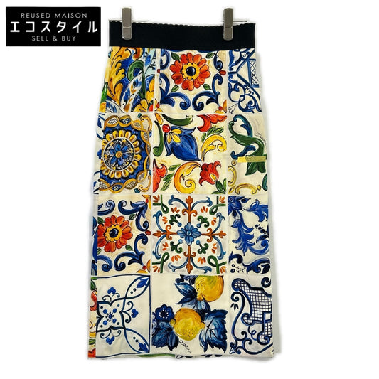 DOLCE&GABBANA ドルチェアンドガッバーナ F4A2GT マルチカラー マヨリカプリント サイドスリットシルクスカート スカート