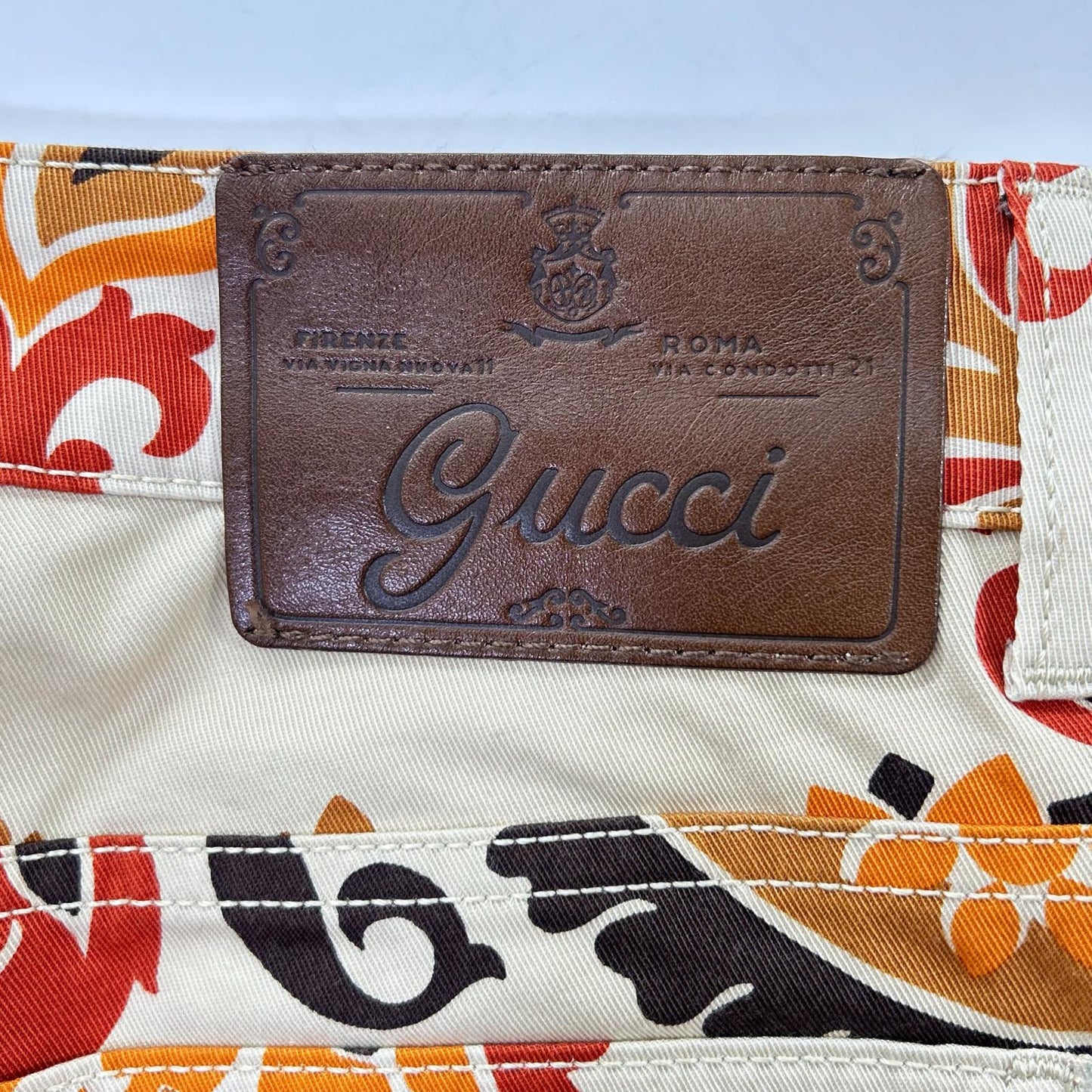 GUCCI グッチ 333232XD063 ベージュ レザーパッチ ペイズリーアートフラワー パンツ ボトムス