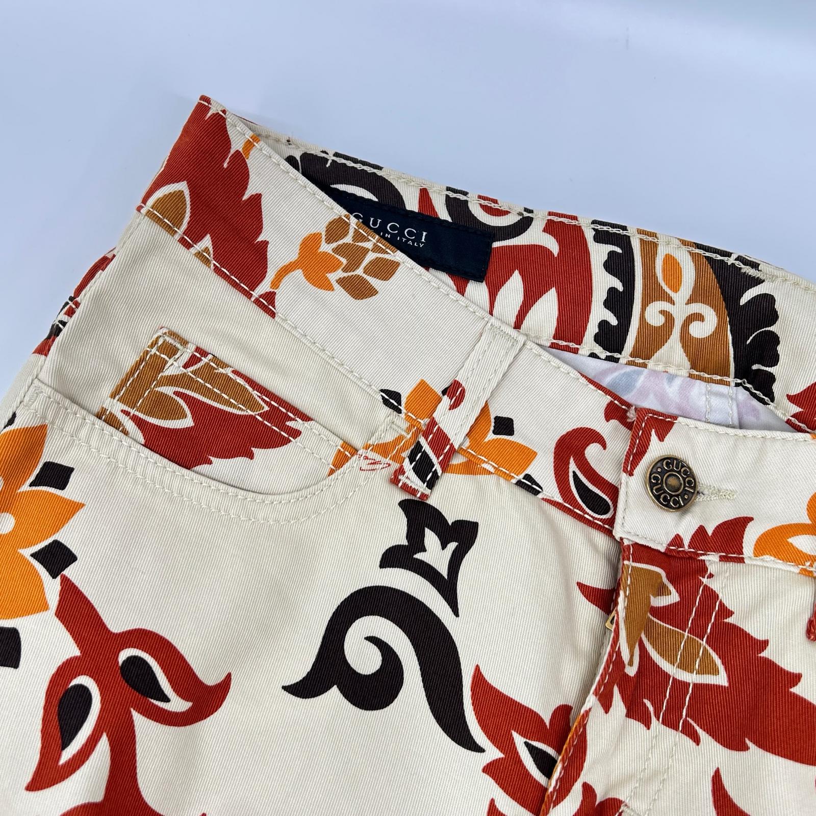 GUCCI グッチ 333232XD063 ベージュ レザーパッチ ペイズリーアートフラワー パンツ ボトムス