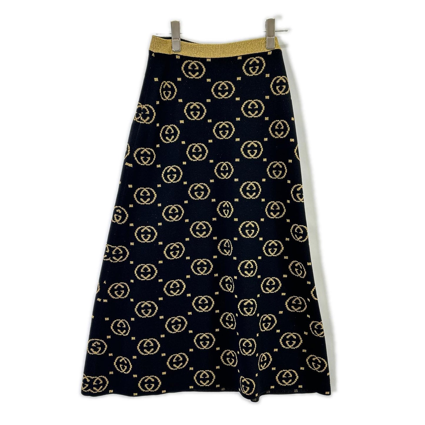GUCCI グッチ 555179 ブラック GG柄 ゴールドラメ ロングウールスカート スカート