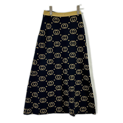 GUCCI グッチ 555179 ブラック GG柄 ゴールドラメ ロングウールスカート スカート
