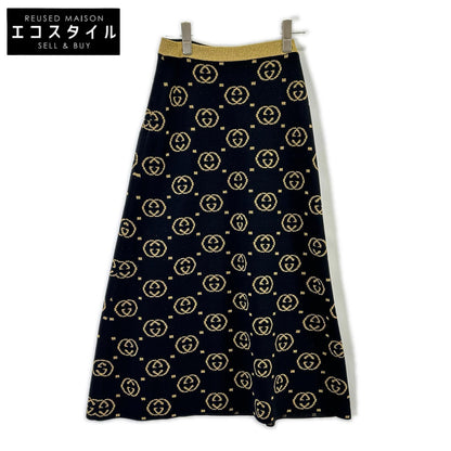 GUCCI グッチ 555179 ブラック GG柄 ゴールドラメ ロングウールスカート スカート