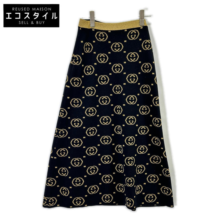 GUCCI グッチ 555179 ブラック GG柄 ゴールドラメ ロングウールスカート スカート