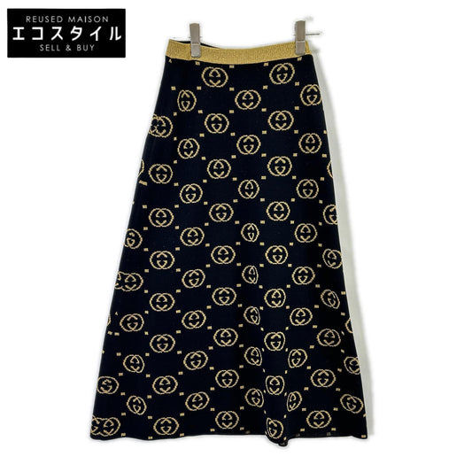 GUCCI グッチ 555179 ブラック GG柄 ゴールドラメ ロングウールスカート スカート