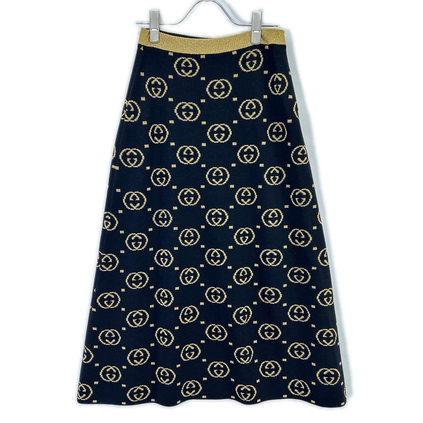 GUCCI グッチ 555179 ブラック GG柄 ゴールドラメ ロングウールスカート スカート