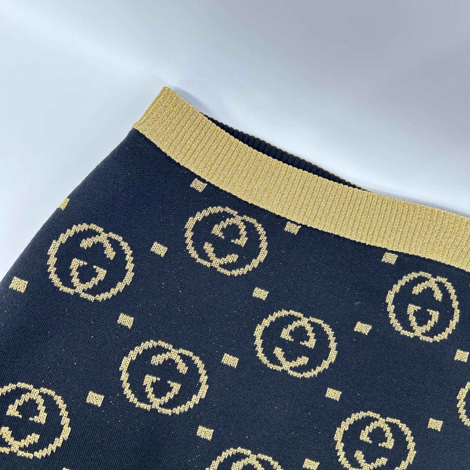 GUCCI グッチ 555179 ブラック GG柄 ゴールドラメ ロングウールスカート スカート